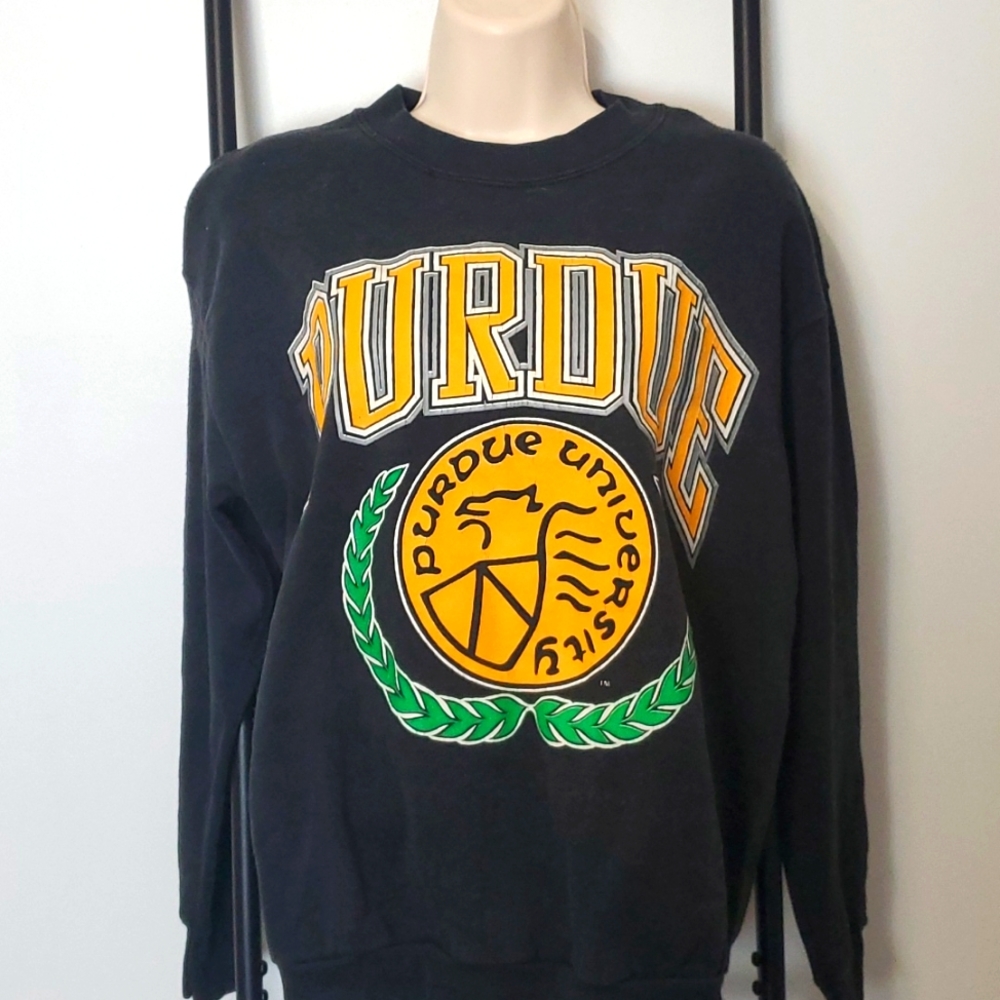 Vintage 90s Purdue University Indiana LOGO 7 sweatshirt black adult size L Y2K
